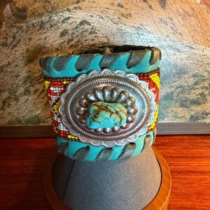 Vintage KurtMen Southwestern Beaded Leather Cuff Bracelet